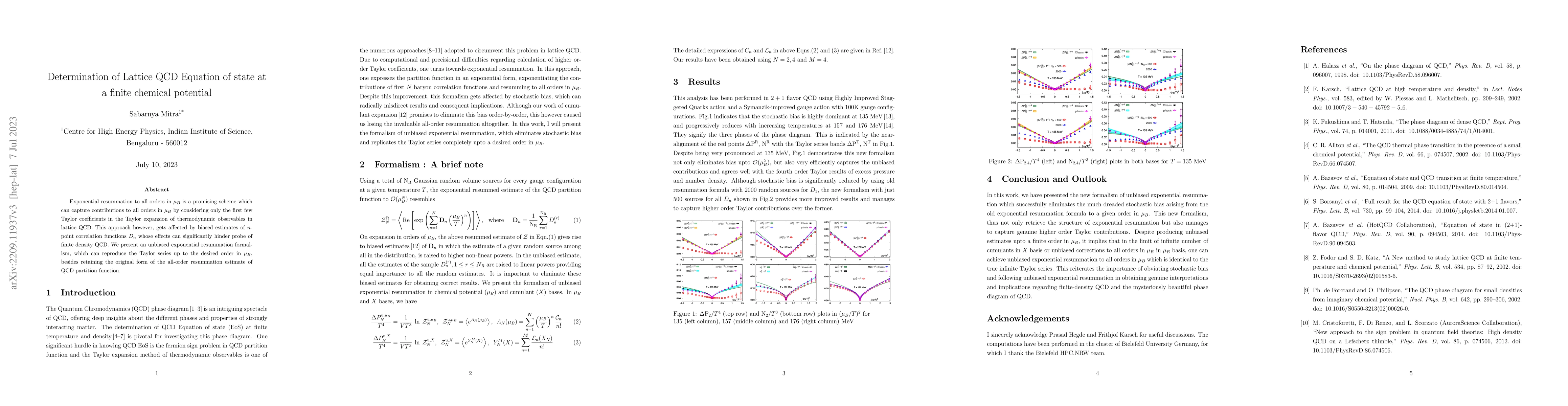 Thumbnail for Determination of Lattice QCD Equation of state at a finite chemical
  potential