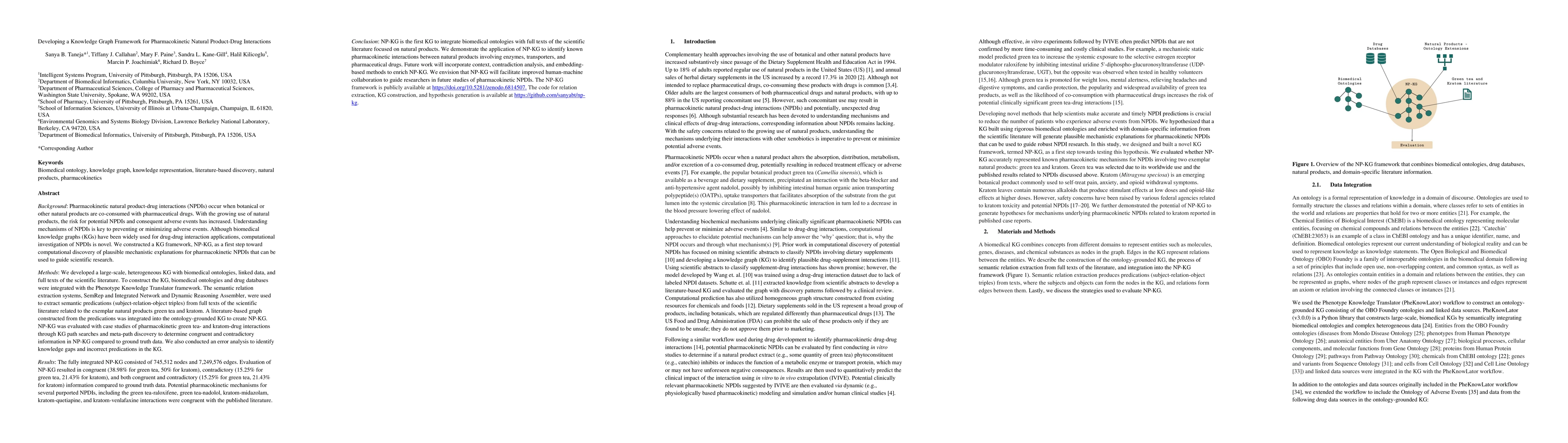 Thumbnail for Developing a Knowledge Graph Framework for Pharmacokinetic Natural
  Product-Drug Interactions