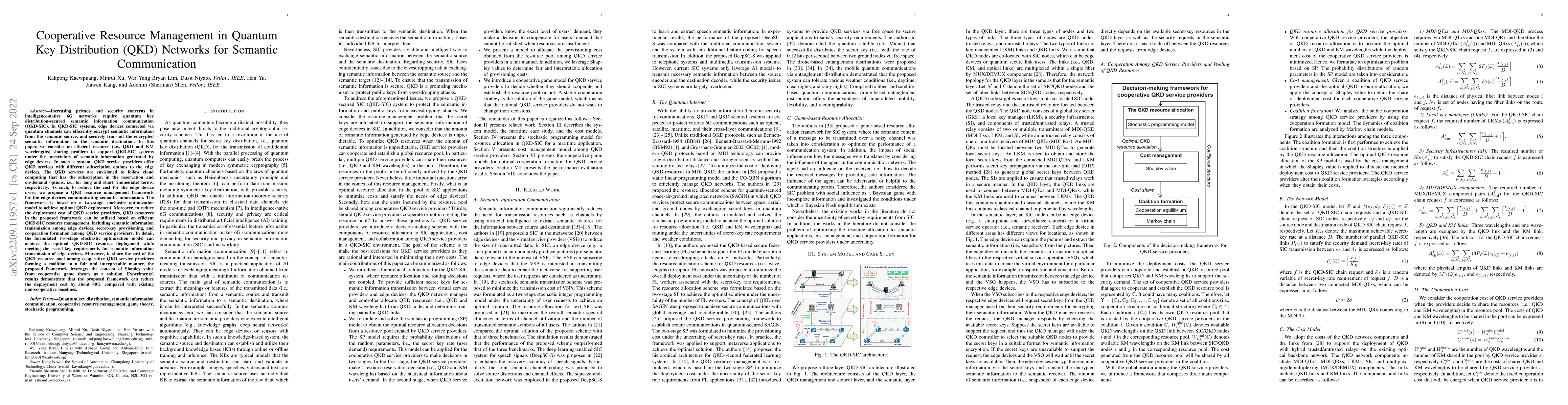 Thumbnail for Cooperative Resource Management in Quantum Key Distribution (QKD)
  Networks for Semantic Communication