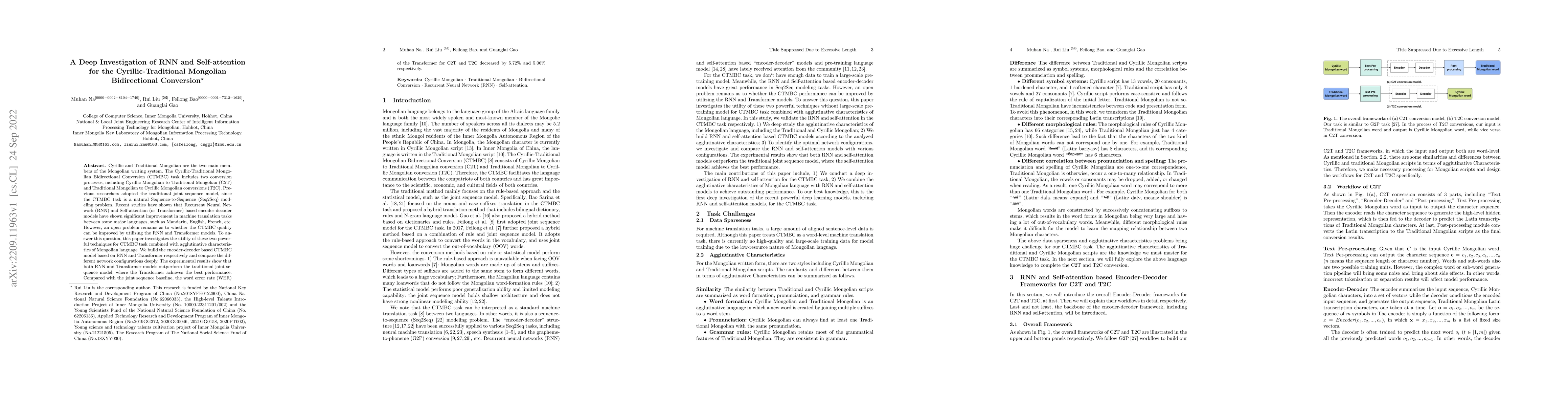 Thumbnail for A Deep Investigation of RNN and Self-attention for the
  Cyrillic-Traditional Mongolian Bidirectional Conversion