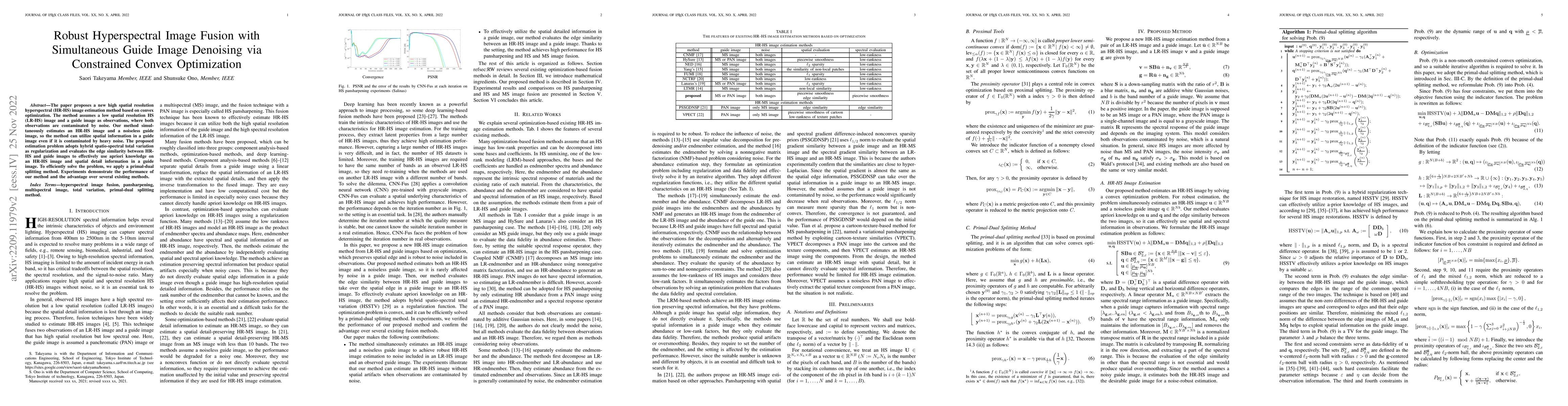 Thumbnail for Robust Hyperspectral Image Fusion with Simultaneous Guide Image
  Denoising via Constrained Convex Optimization