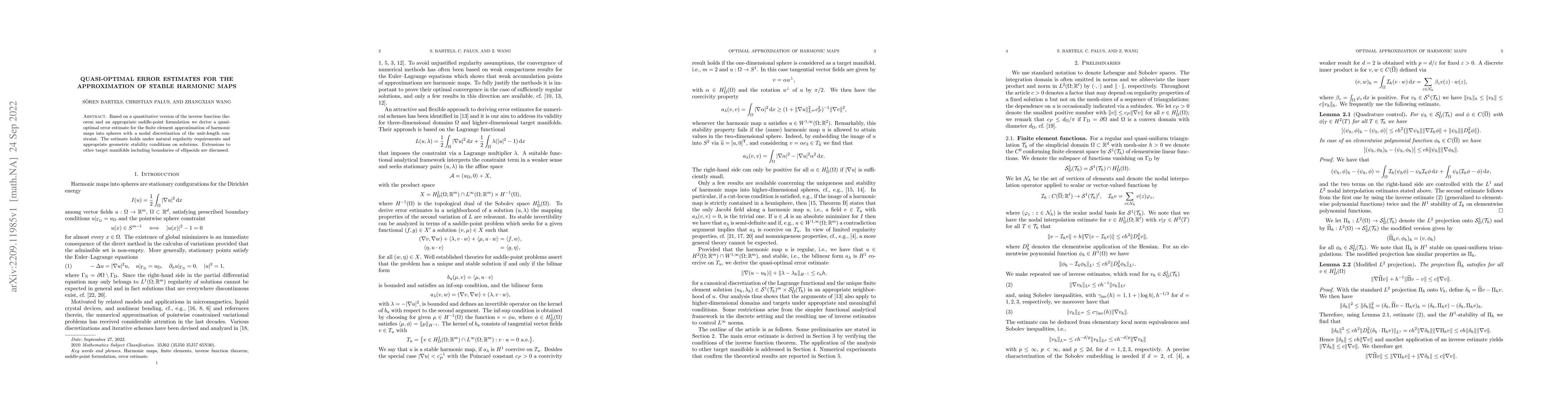 Thumbnail for Quasi-optimal error estimates for the approximation of stable harmonic
  maps