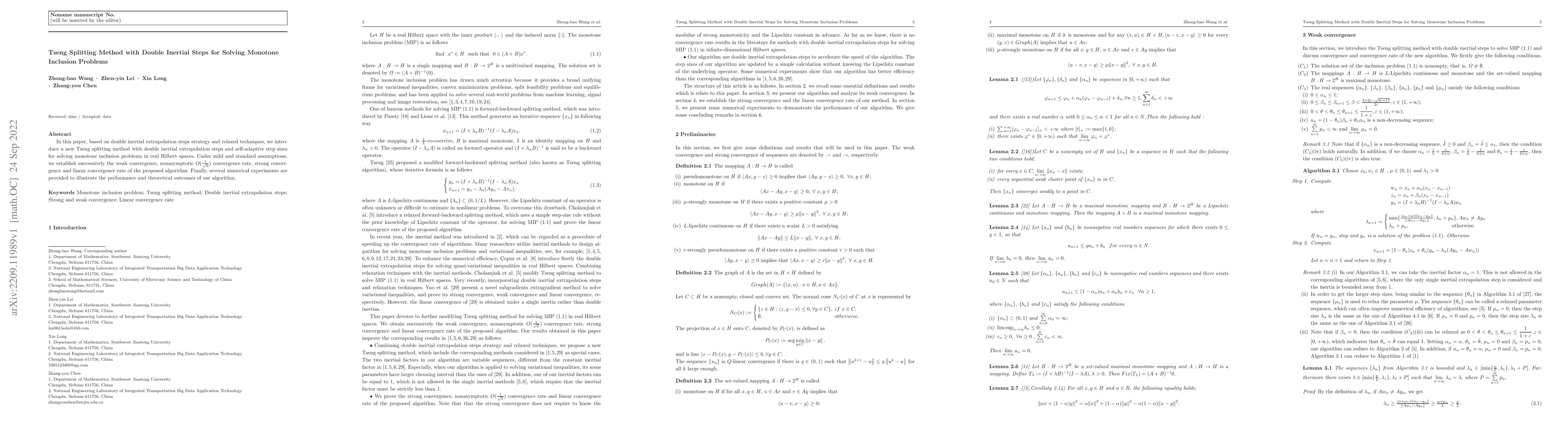 Thumbnail for Tseng Splitting Method with Double Inertial Steps for Solving Monotone
  Inclusion Problems
