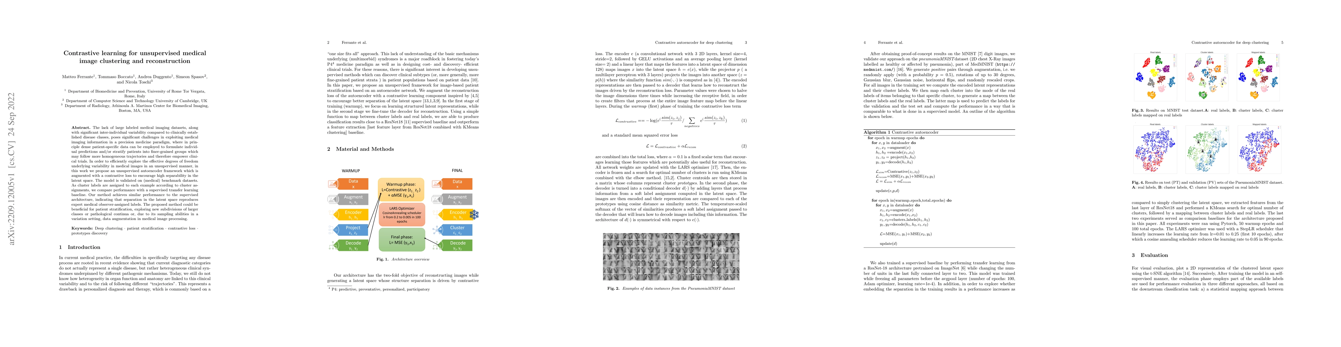 Thumbnail for Contrastive learning for unsupervised medical image clustering and
  reconstruction