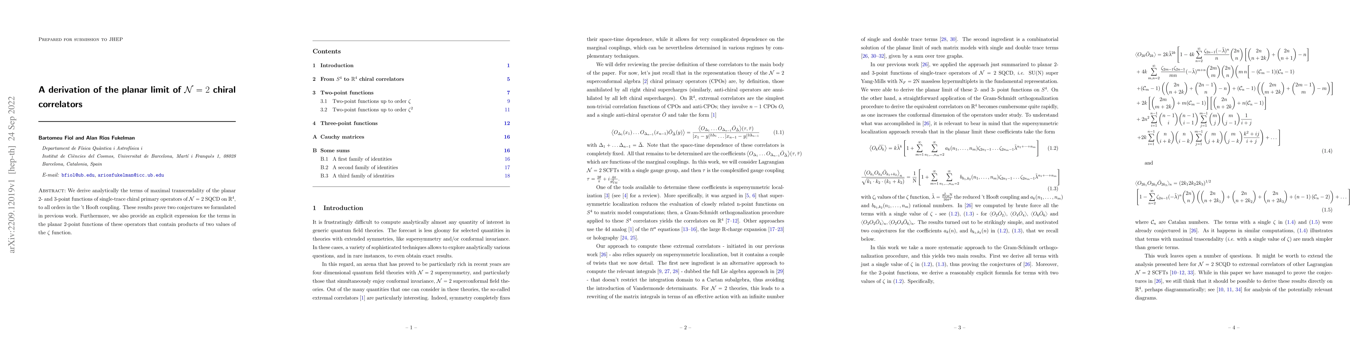 Thumbnail for A derivation of the planar limit of ${\cal N}=2$ chiral correlators