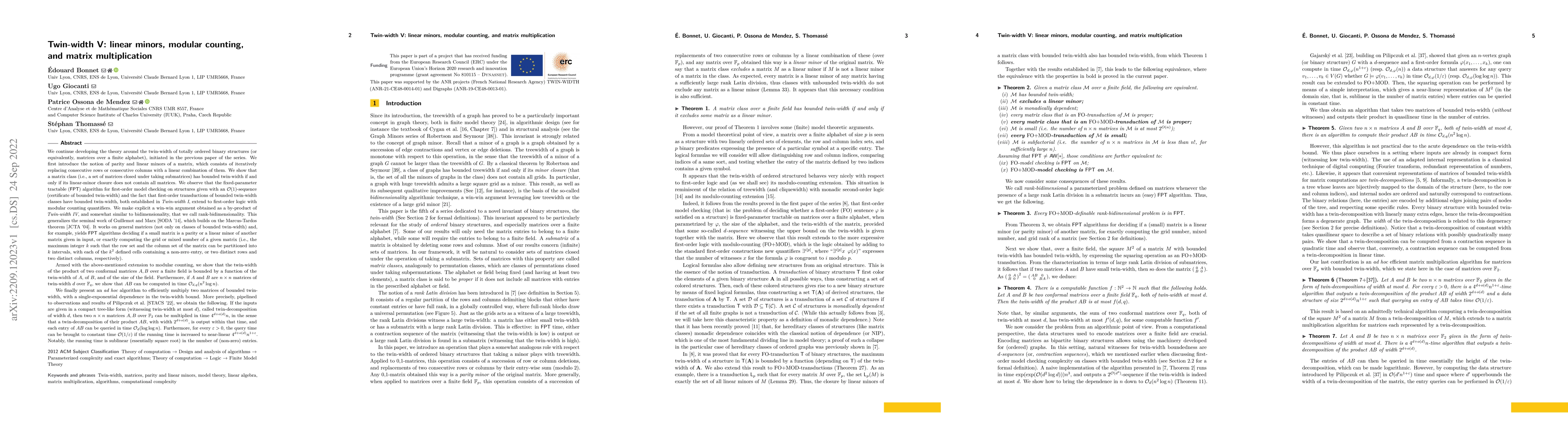 Thumbnail for Twin-width V: linear minors, modular counting, and matrix multiplication