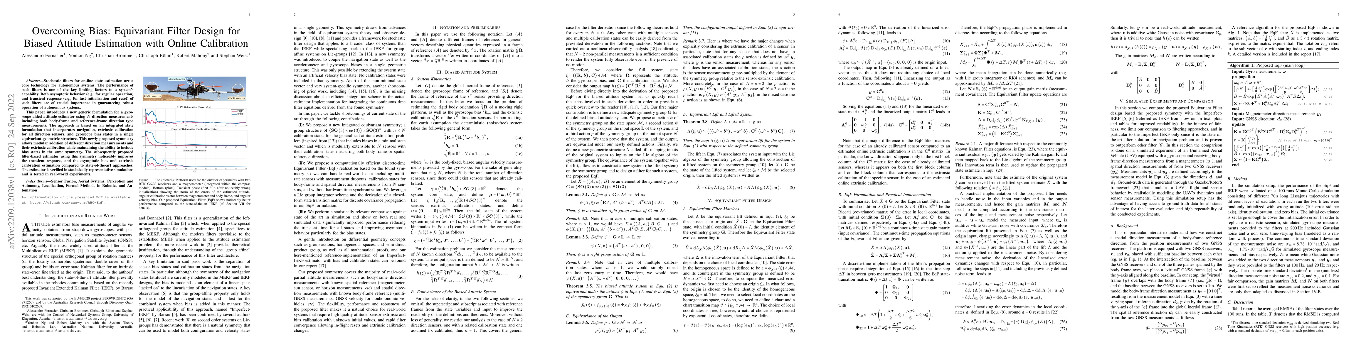 Thumbnail for Overcoming Bias: Equivariant Filter Design for Biased Attitude
  Estimation with Online Calibration
