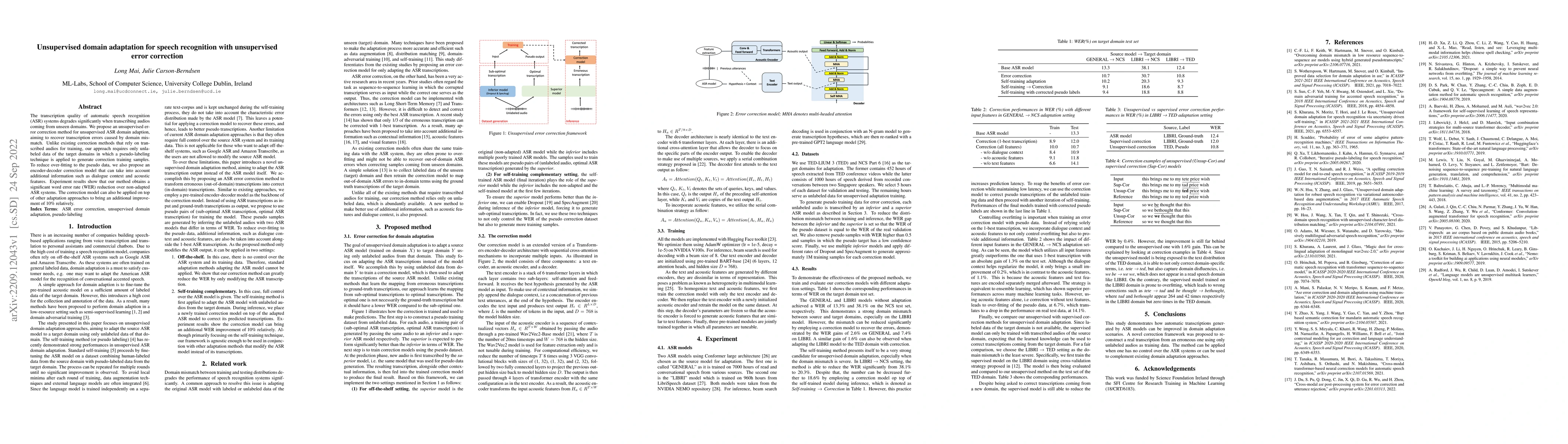 Thumbnail for Unsupervised domain adaptation for speech recognition with unsupervised
  error correction