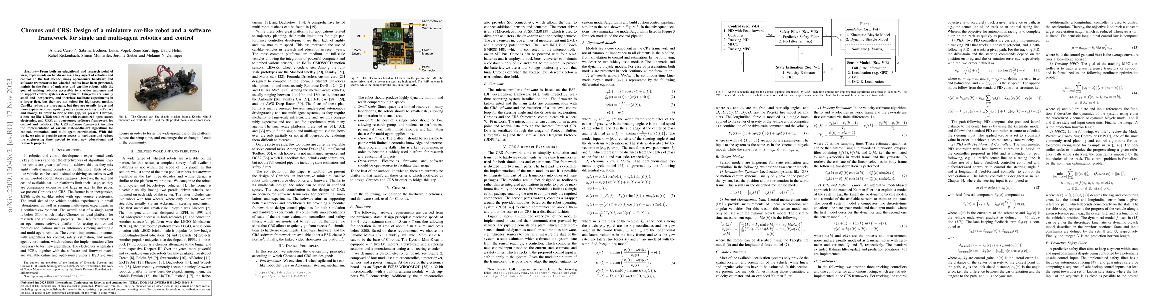 Thumbnail for Chronos and CRS: Design of a miniature car-like robot and a software
  framework for single and multi-agent robotics and control