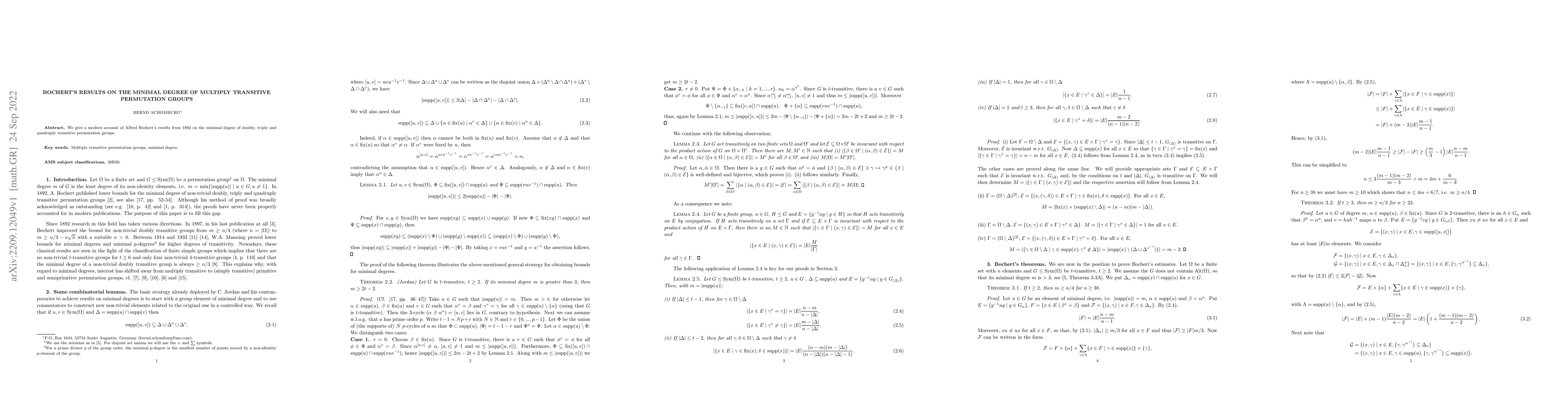 Thumbnail for Bochert's results on the minimal degree of multiply transitive
  permutation groups