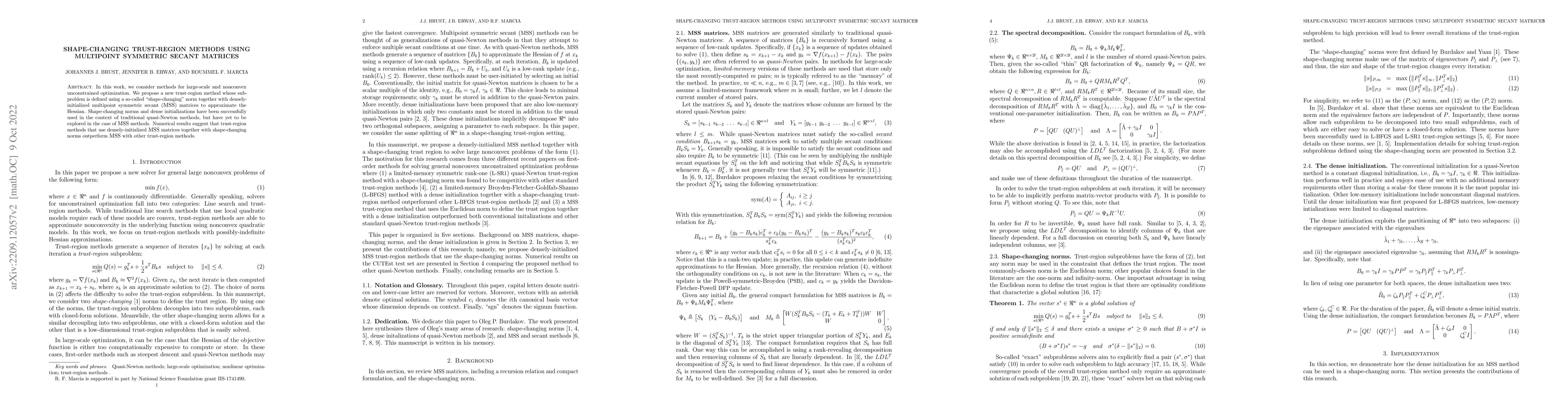 Thumbnail for Shape-Changing Trust-Region Methods Using Multipoint Symmetric Secant
  Matrices