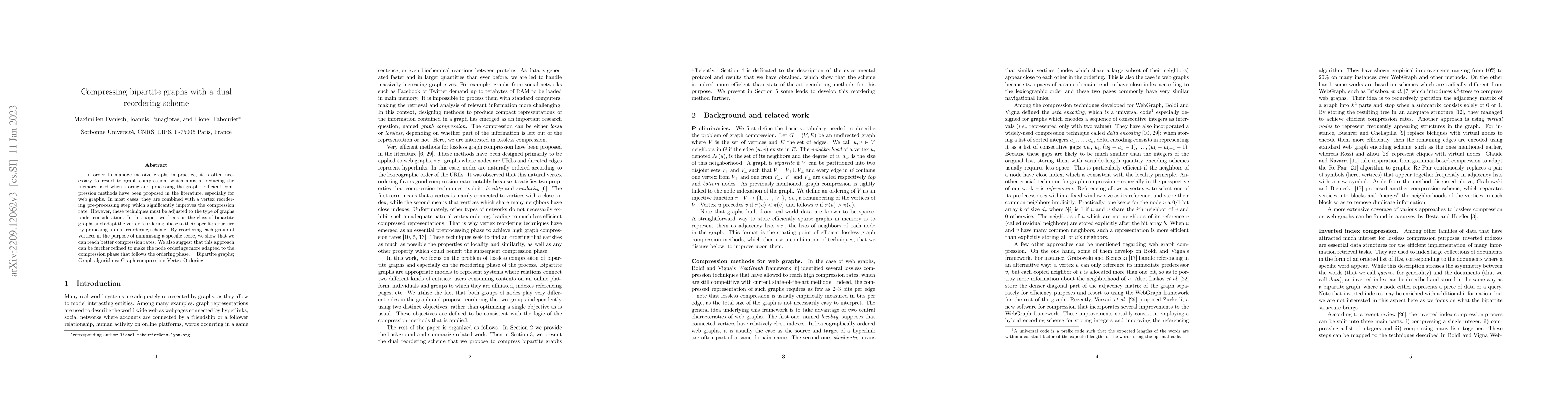 Thumbnail for Compressing bipartite graphs with a dual reordering scheme