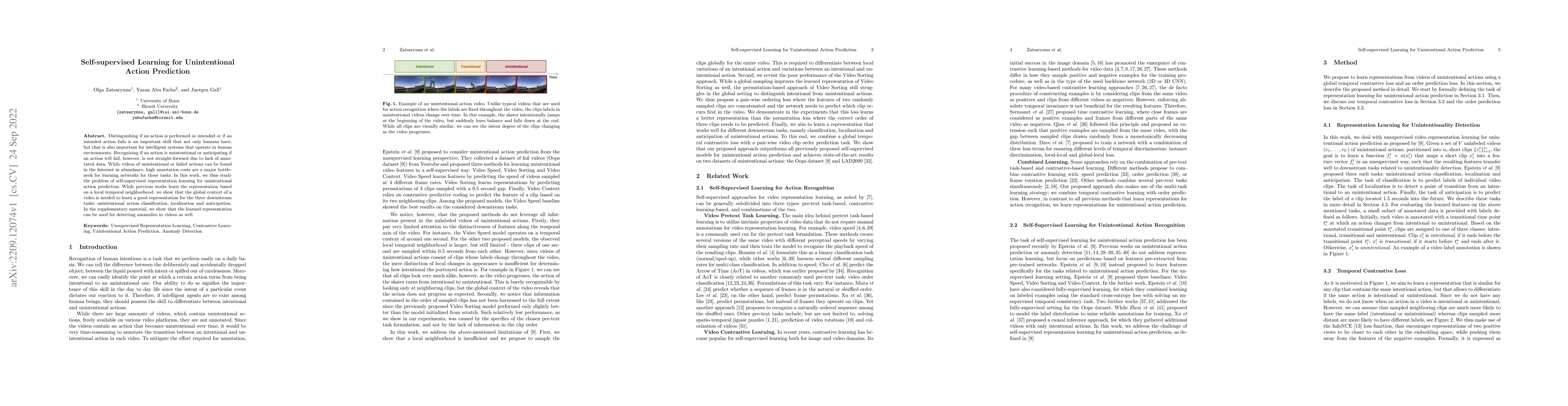 Thumbnail for Self-supervised Learning for Unintentional Action Prediction