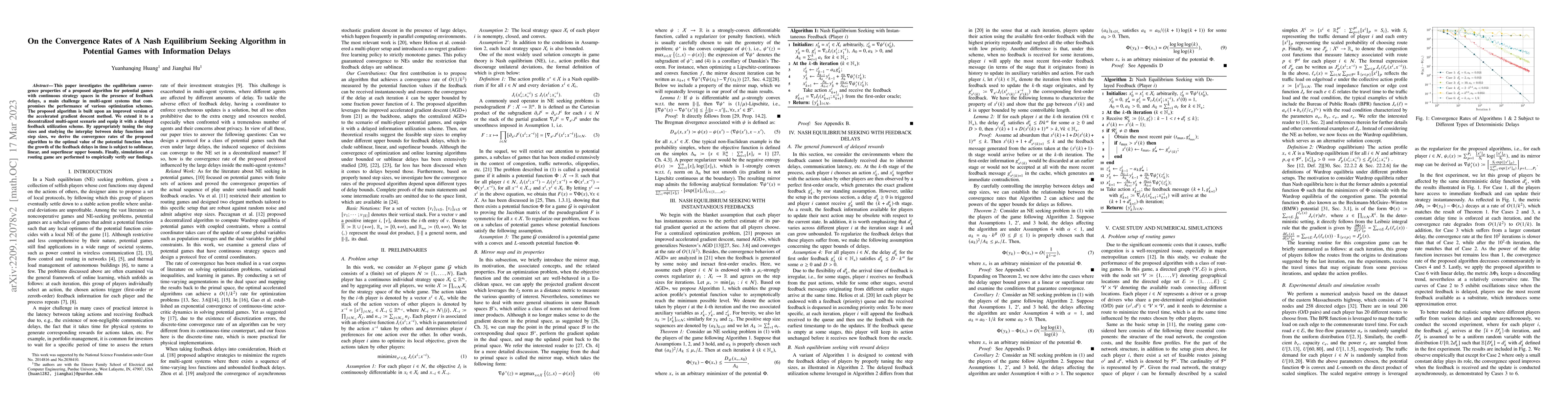 Thumbnail for On the Convergence Rates of A Nash Equilibrium Seeking Algorithm in
  Potential Games with Information Delays