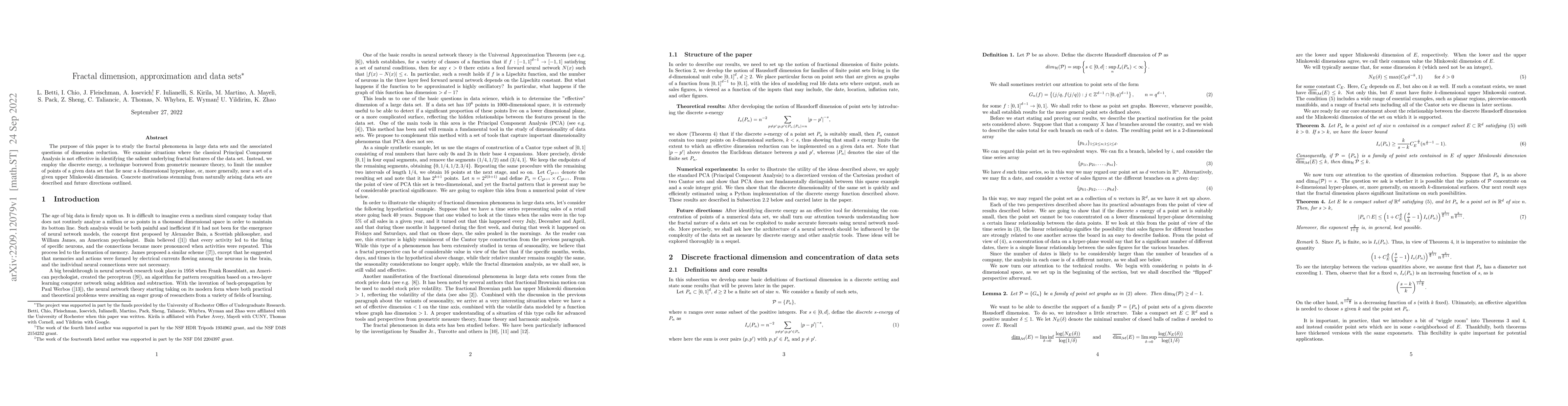 Thumbnail for Fractal dimension, approximation and data sets