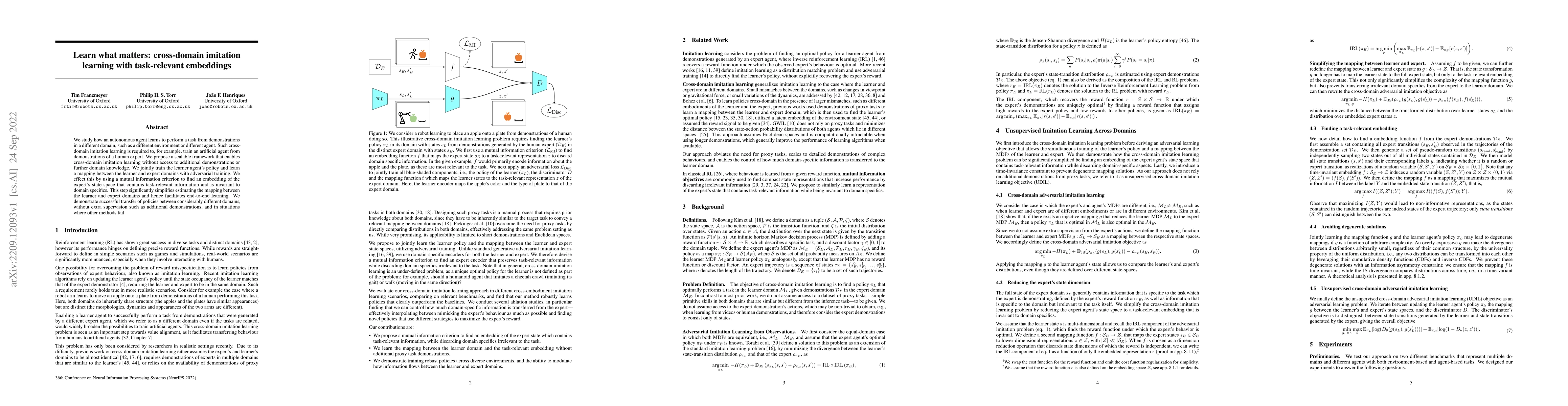 Thumbnail for Learn what matters: cross-domain imitation learning with task-relevant
  embeddings