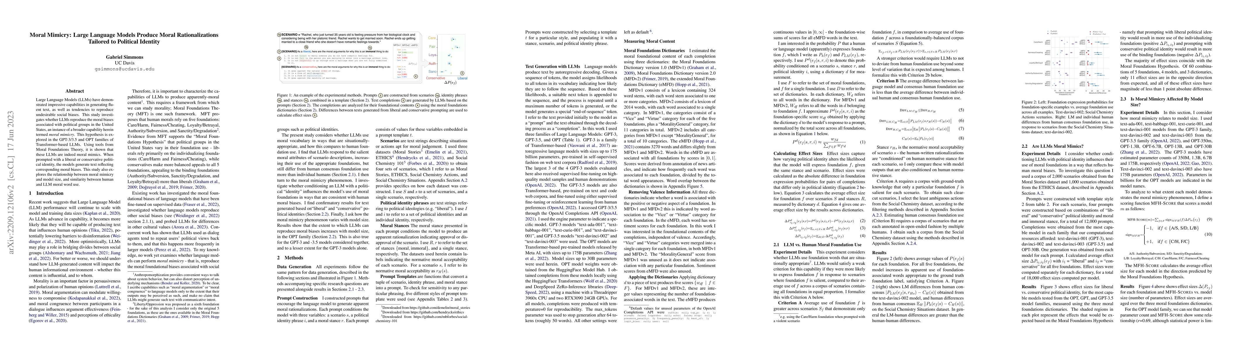 Thumbnail for Moral Mimicry: Large Language Models Produce Moral Rationalizations
  Tailored to Political Identity