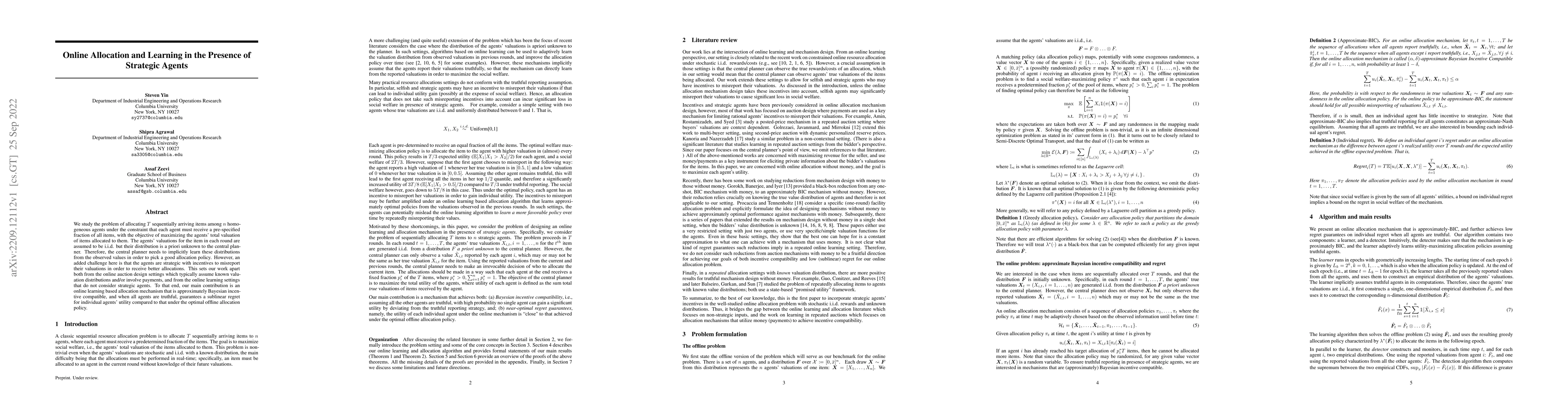 Thumbnail for Online Allocation and Learning in the Presence of Strategic Agents