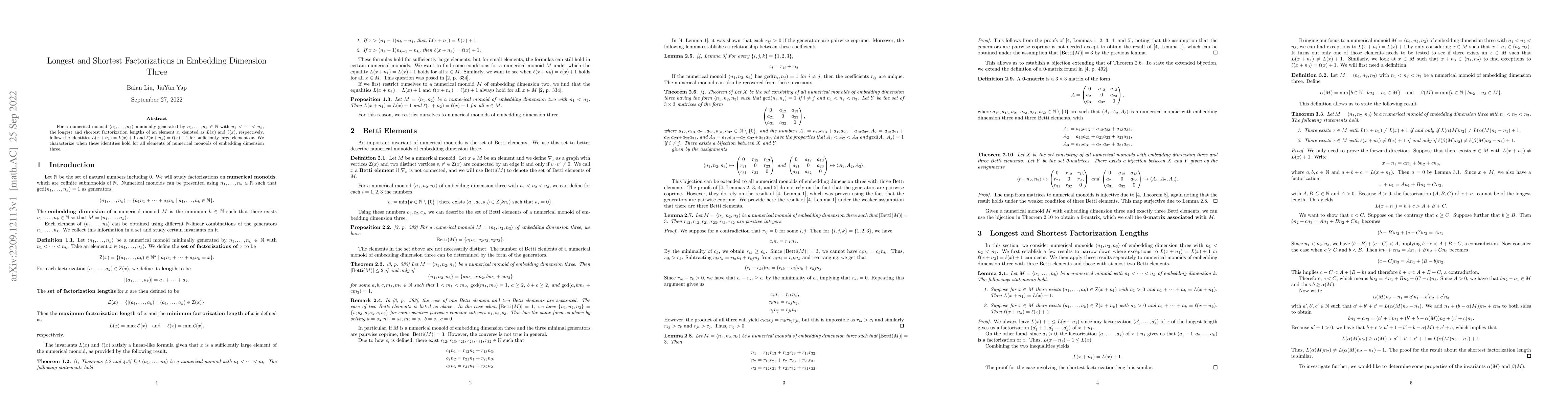 Thumbnail for Longest and Shortest Factorizations in Embedding Dimension Three