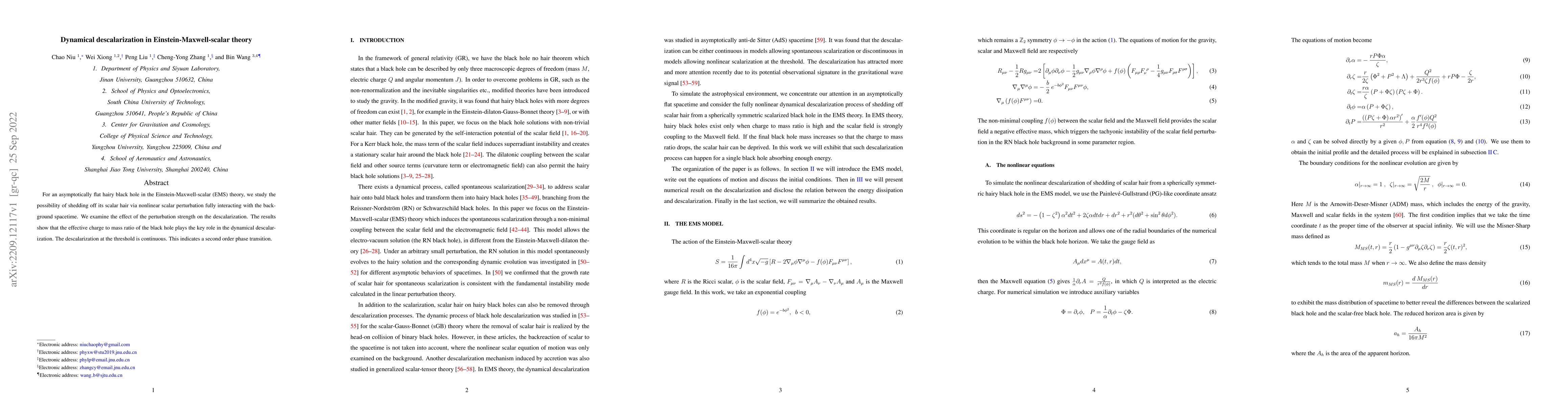 Thumbnail for Dynamical descalarization in Einstein-Maxwell-scalar theory