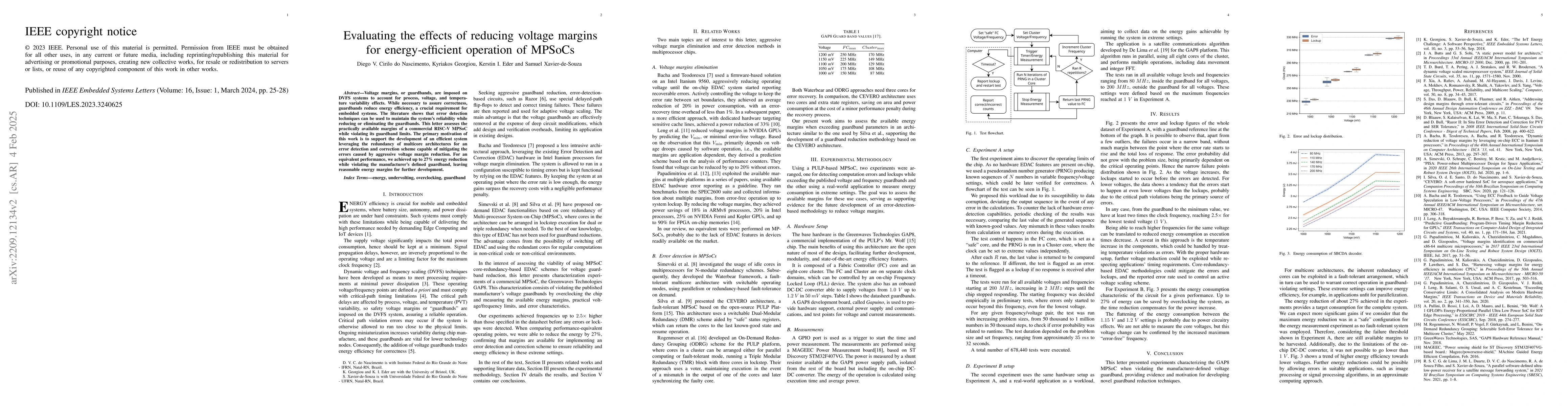 Thumbnail for Evaluating the effects of reducing voltage margins for energy-efficient
  operation of MPSoCs