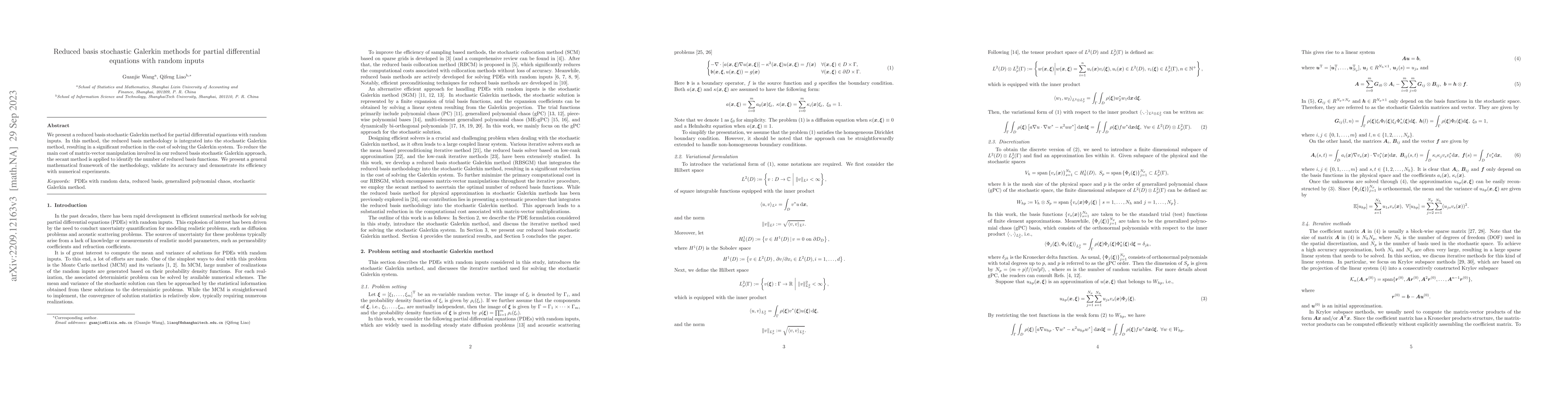 Thumbnail for Reduced basis stochastic Galerkin methods for partial differential
  equations with random inputs