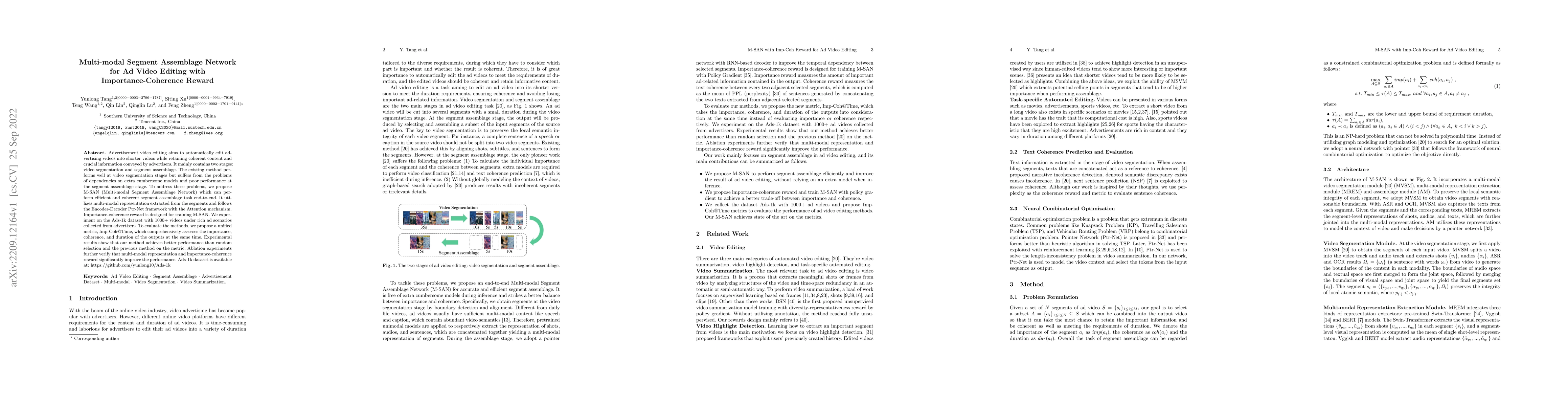 Thumbnail for Multi-modal Segment Assemblage Network for Ad Video Editing with
  Importance-Coherence Reward