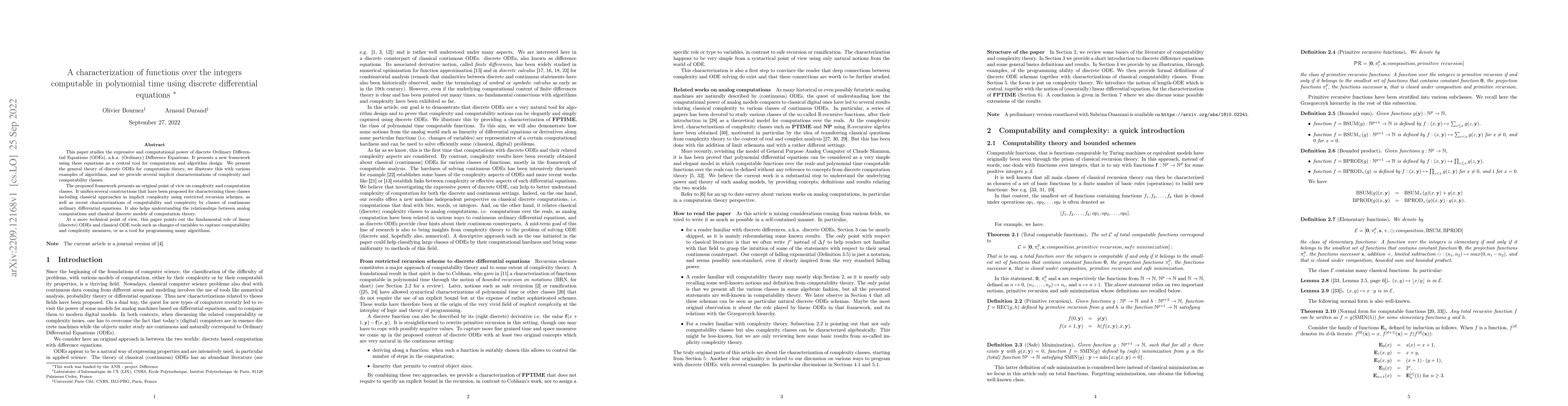 Thumbnail for A characterization of functions over the integers computable in
  polynomial time using discrete differential equations
