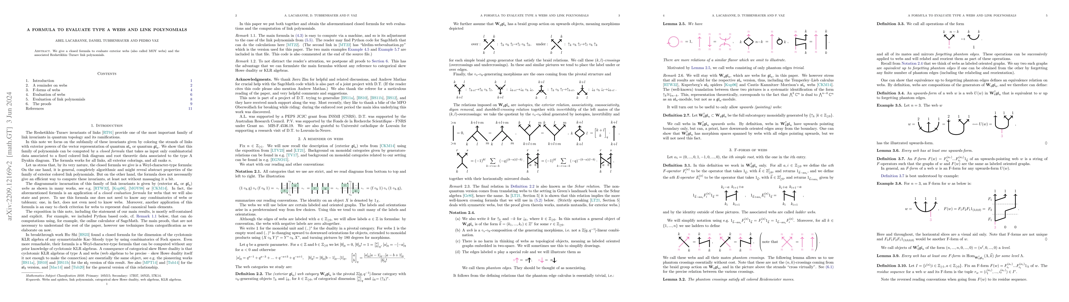 Thumbnail for A formula to evaluate type A webs and link polynomials