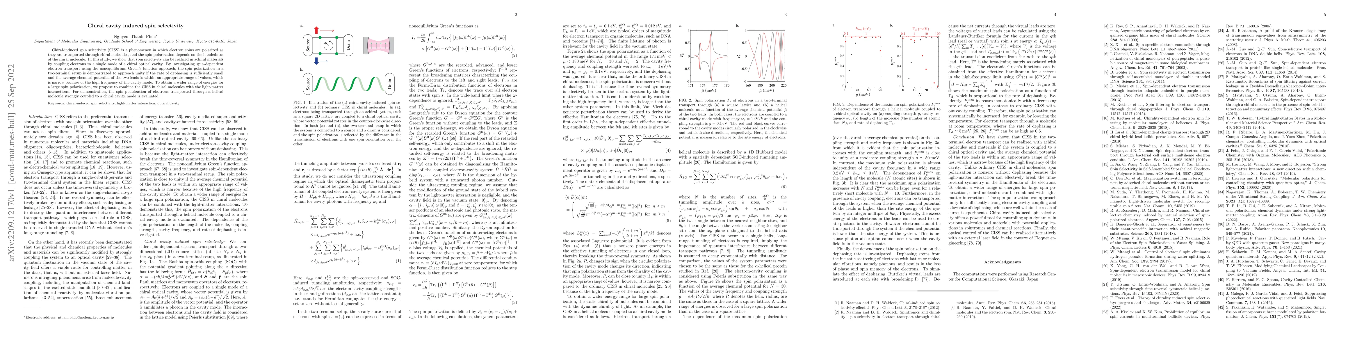 Thumbnail for Chiral cavity induced spin selectivity