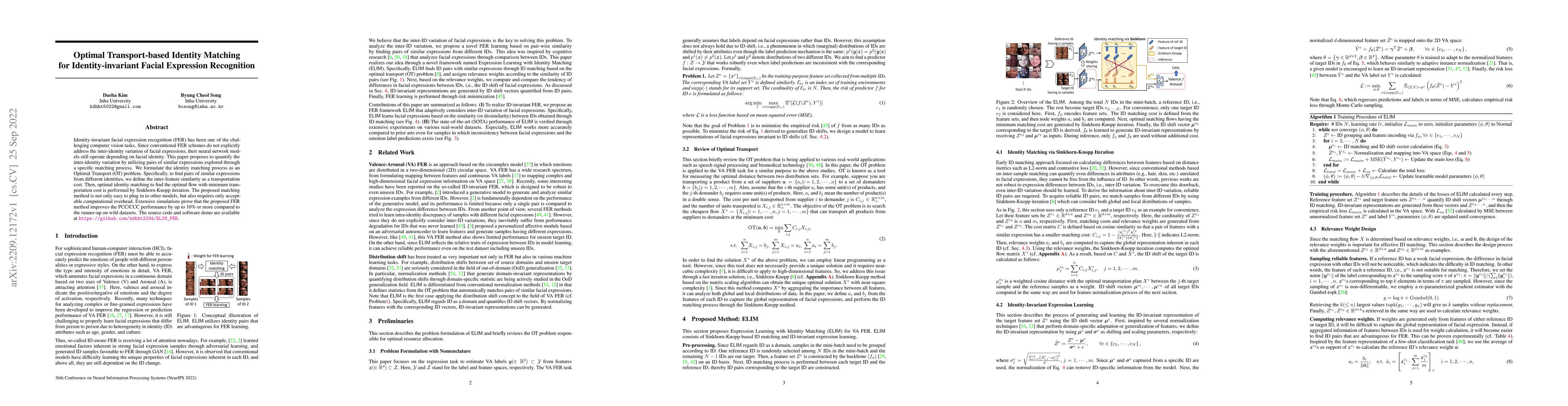 Thumbnail for Optimal Transport-based Identity Matching for Identity-invariant Facial
  Expression Recognition
