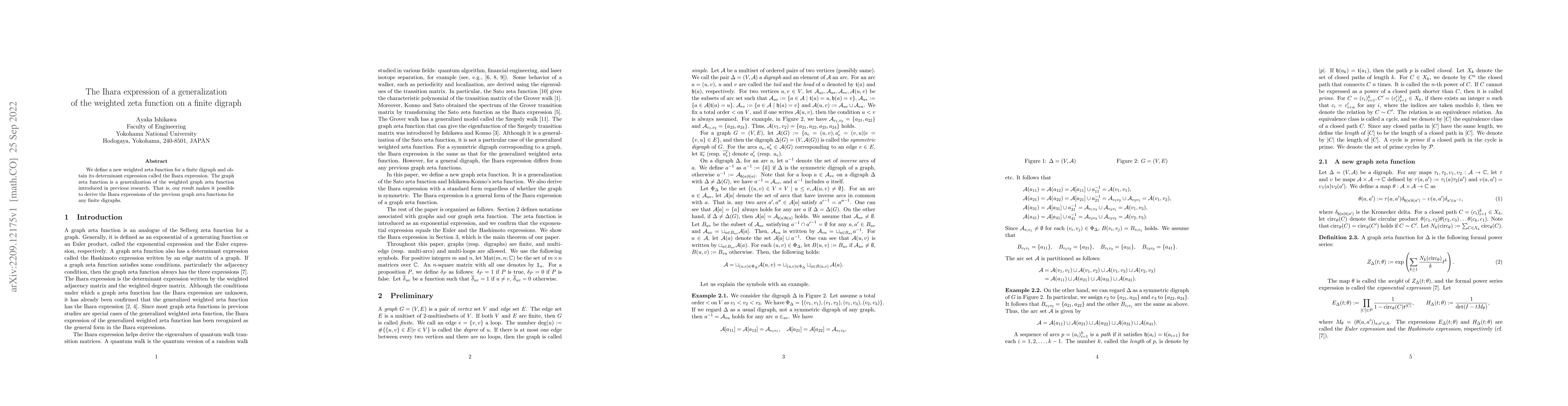 Thumbnail for The Ihara expression of a generalization of the weighted zeta function
  on a finite digraph