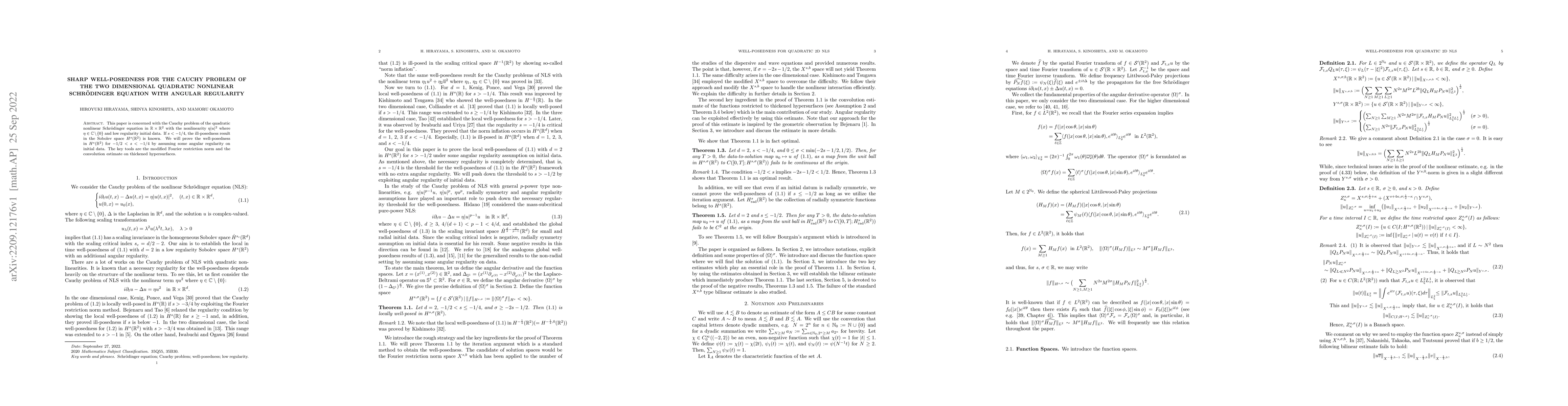 Thumbnail for Sharp well-posedness for the Cauchy problem of the two dimensional
  quadratic nonlinear Schr\"{o}dinger equation with angular regularity
