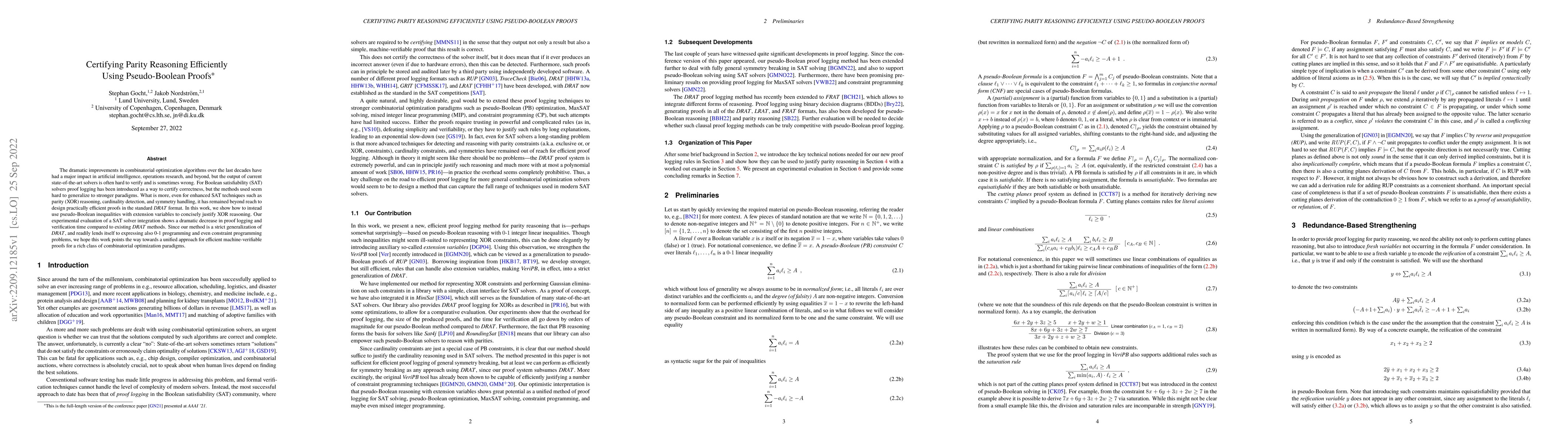 Thumbnail for Certifying Parity Reasoning Efficiently Using Pseudo-Boolean Proofs