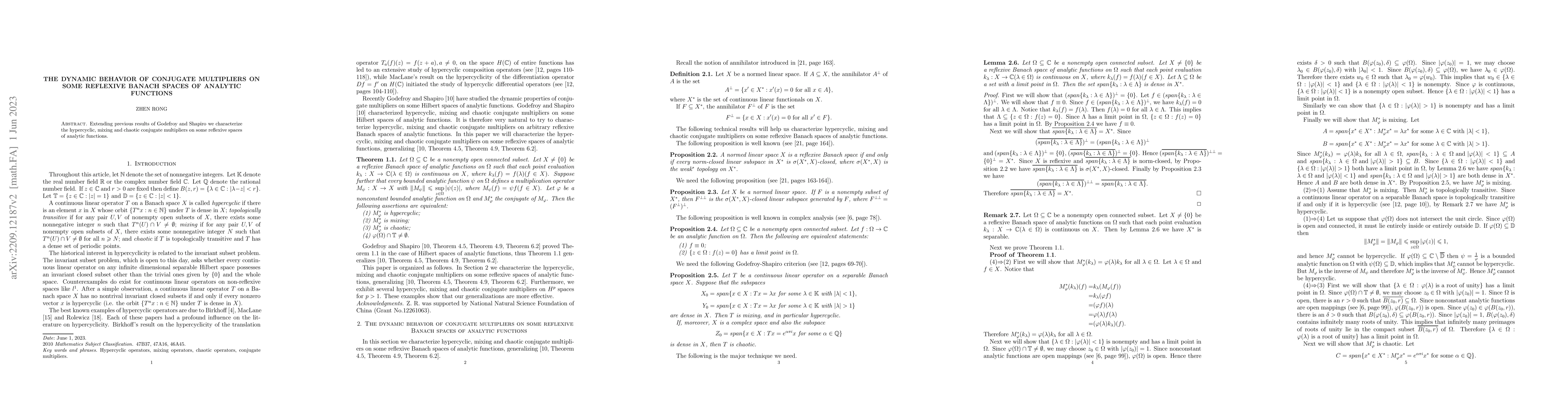 Thumbnail for The dynamic behavior of conjugate multipliers on some reflexive Banach
  spaces of analytic functions