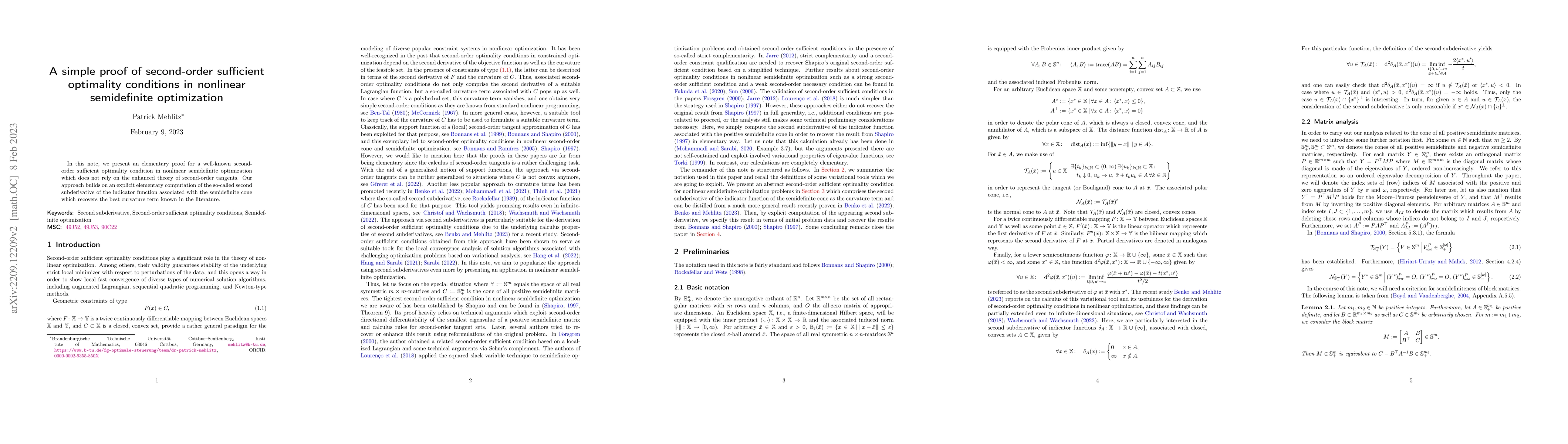 Thumbnail for A simple proof of second-order sufficient optimality conditions in
  nonlinear semidefinite optimization
