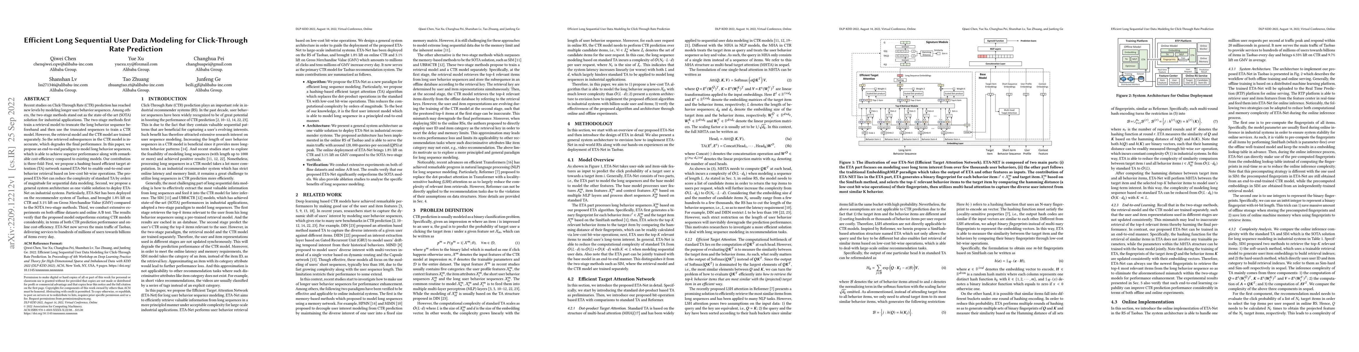 Thumbnail for Efficient Long Sequential User Data Modeling for Click-Through Rate
  Prediction