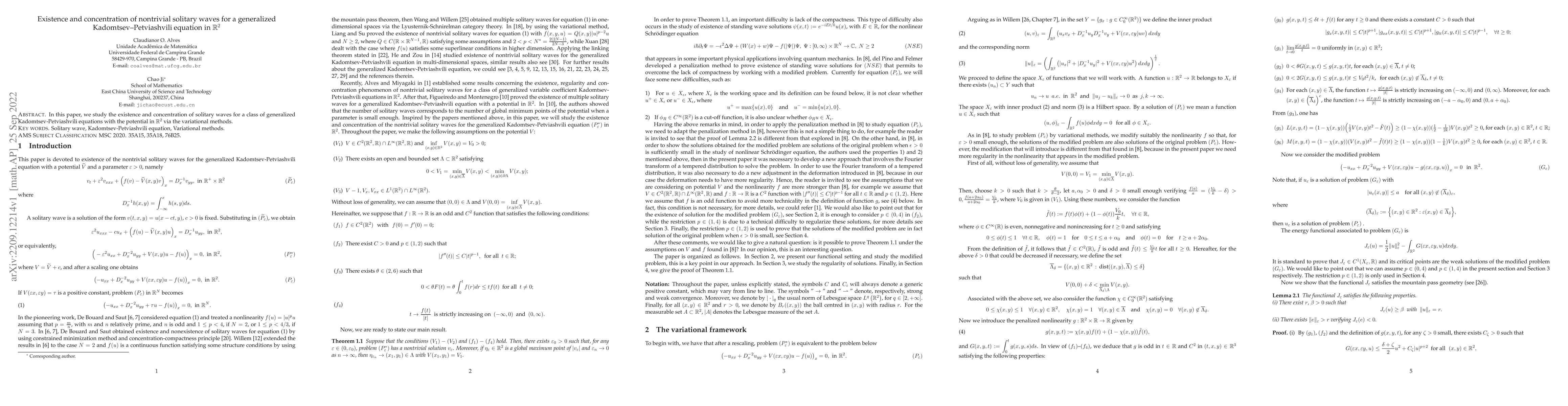 Thumbnail for Existence and concentration of nontrivial solitary waves for a
  generalized Kadomtsev--Petviashvili equation in $\mathbb{R}^2$
