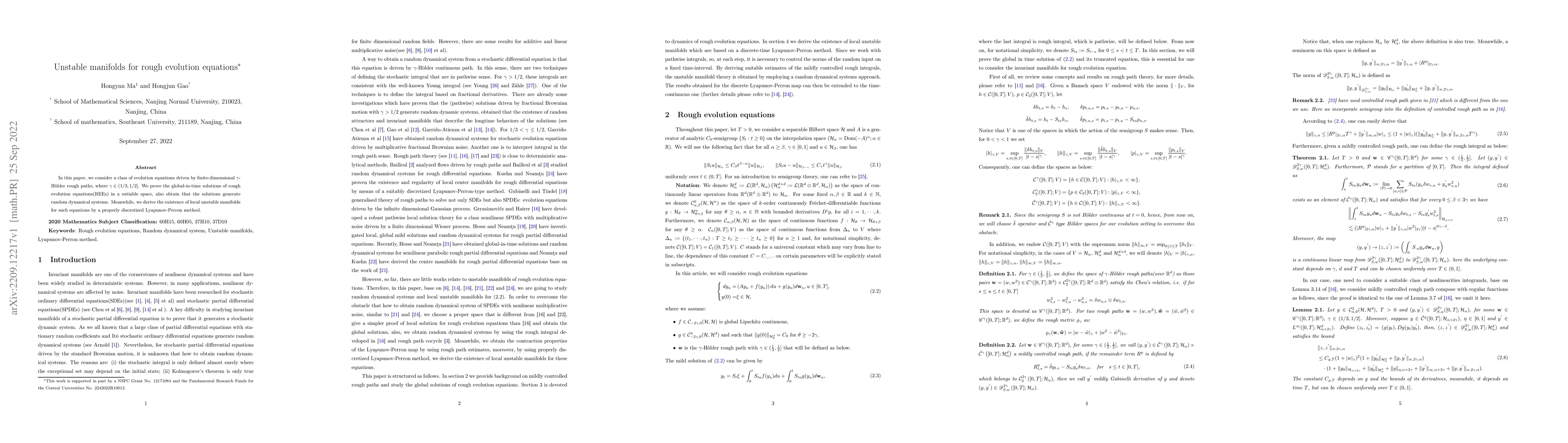 Thumbnail for Unstable manifolds for rough evolution equations