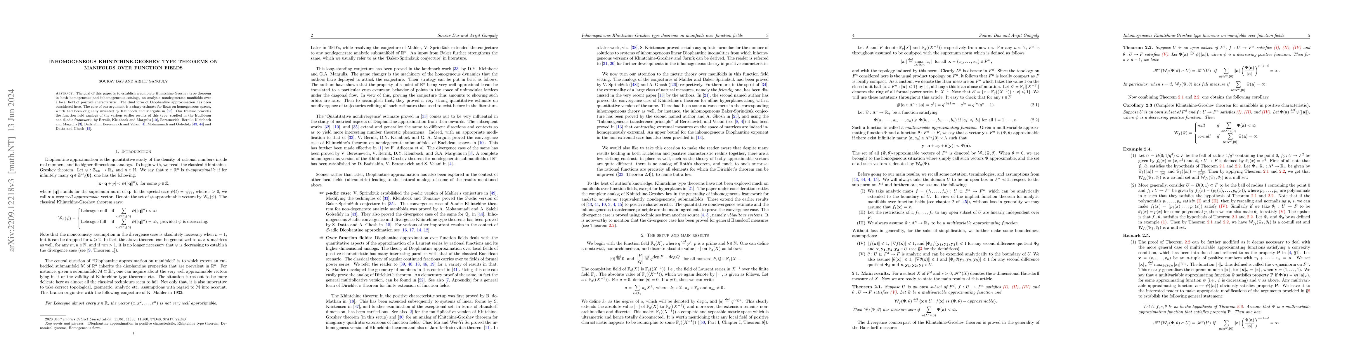 Thumbnail for Inhomogeneous Khitchine-Groshev type theorems on manifolds over function
  fields
