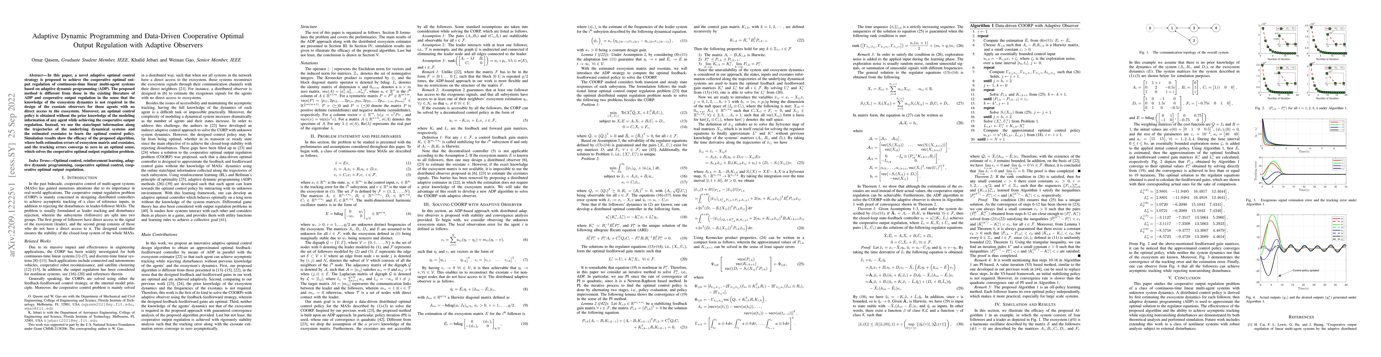 Thumbnail for Adaptive Dynamic Programming and Data-Driven Cooperative Optimal Output
  Regulation with Adaptive Observers