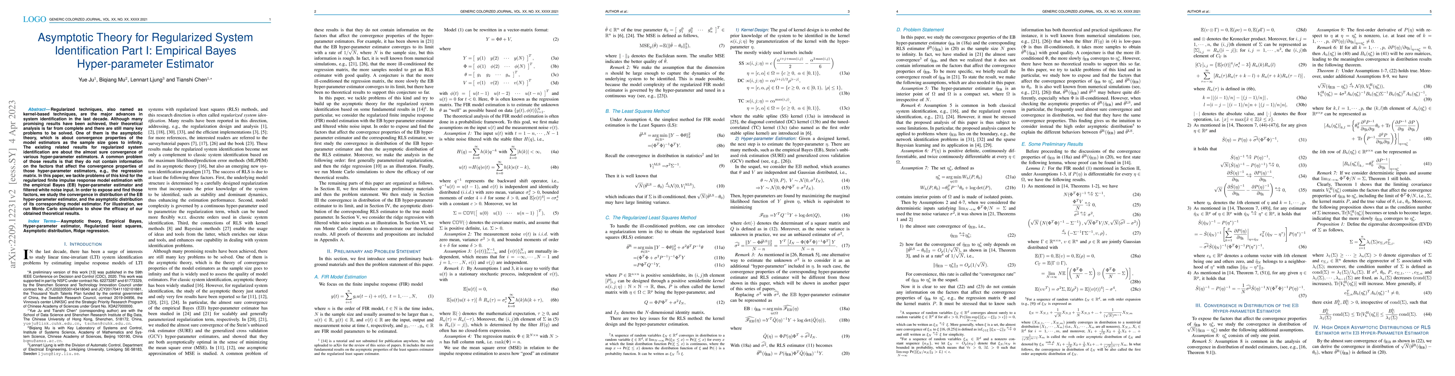 Thumbnail for Asymptotic Theory for Regularized System Identification Part I:
  Empirical Bayes Hyper-parameter Estimator
