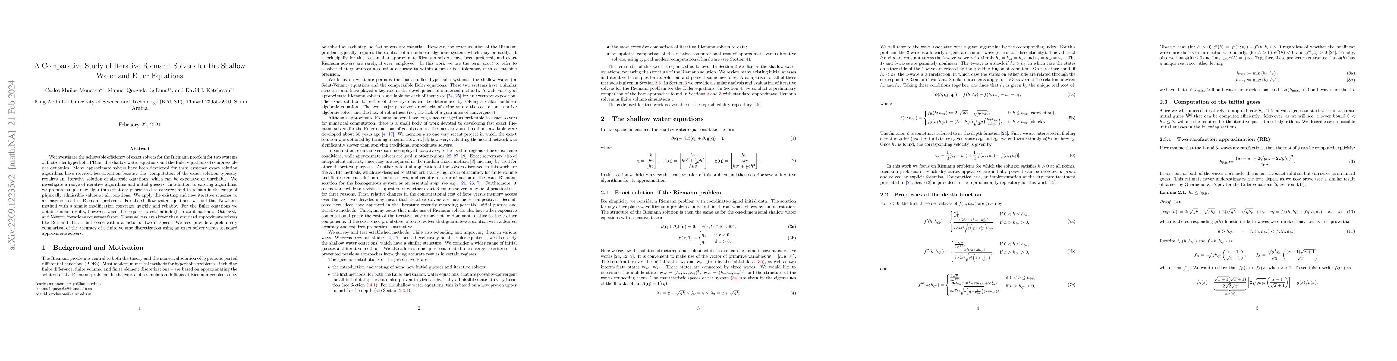 Thumbnail for A Comparative Study of Iterative Riemann Solvers for the Shallow Water
  and Euler Equations