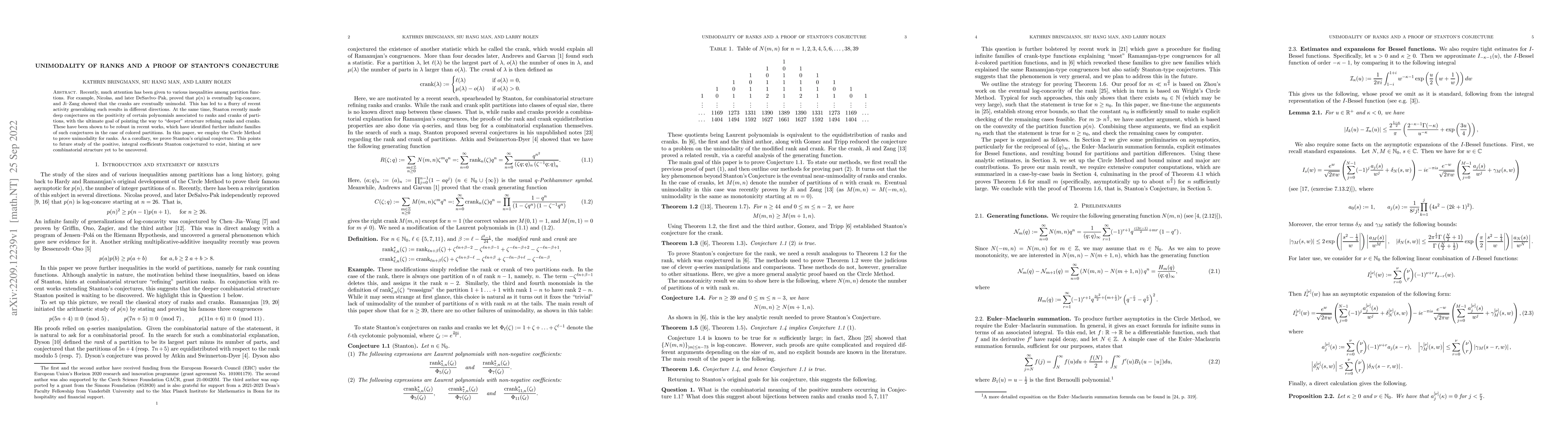 Thumbnail for Unimodality of ranks and a proof of Stanton's conjecture