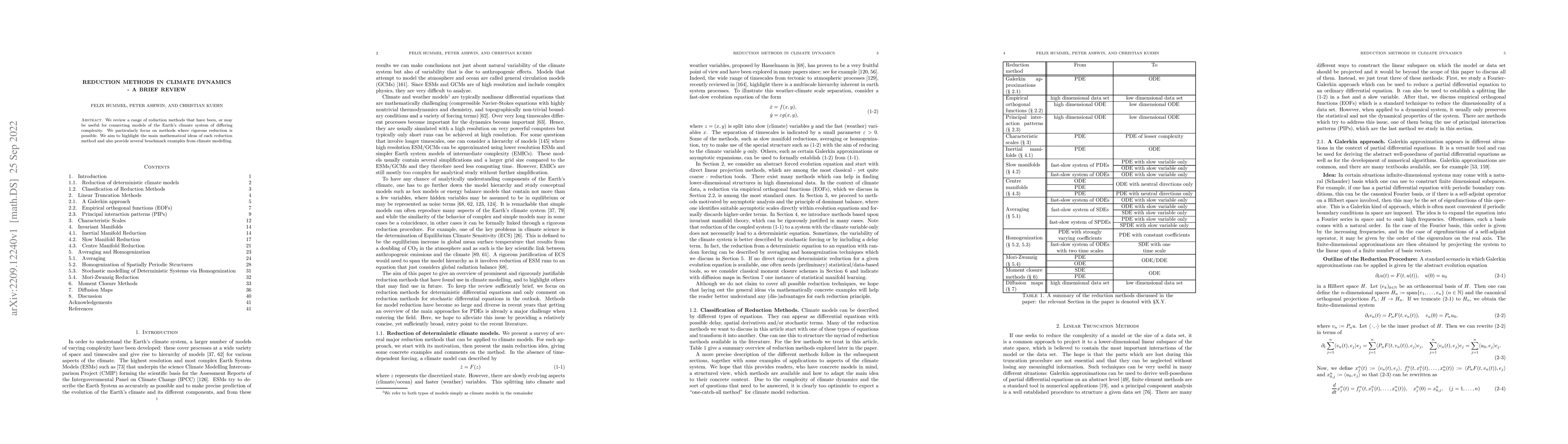 Thumbnail for Reduction Methods in Climate Dynamics -- A Brief Review