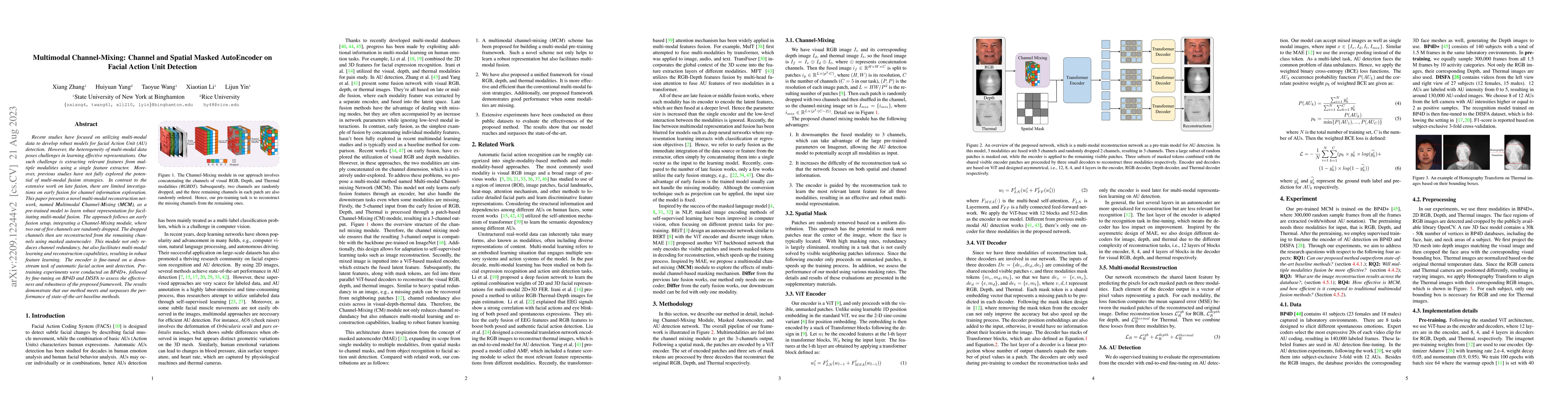 Thumbnail for Multimodal Channel-Mixing: Channel and Spatial Masked AutoEncoder on
  Facial Action Unit Detection