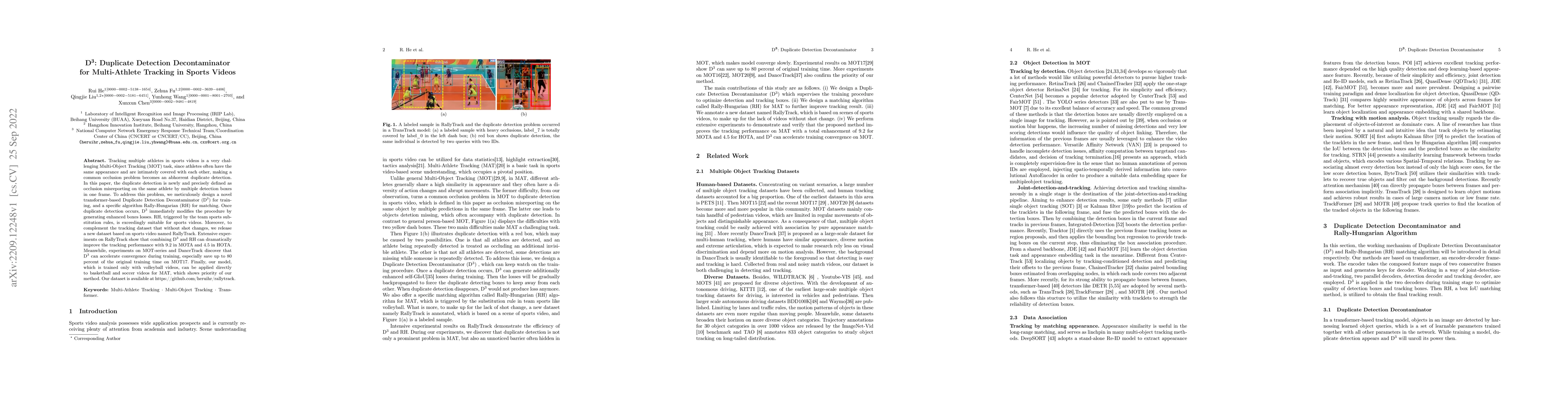 Thumbnail for D$^{\bf{3}}$: Duplicate Detection Decontaminator for Multi-Athlete
  Tracking in Sports Videos