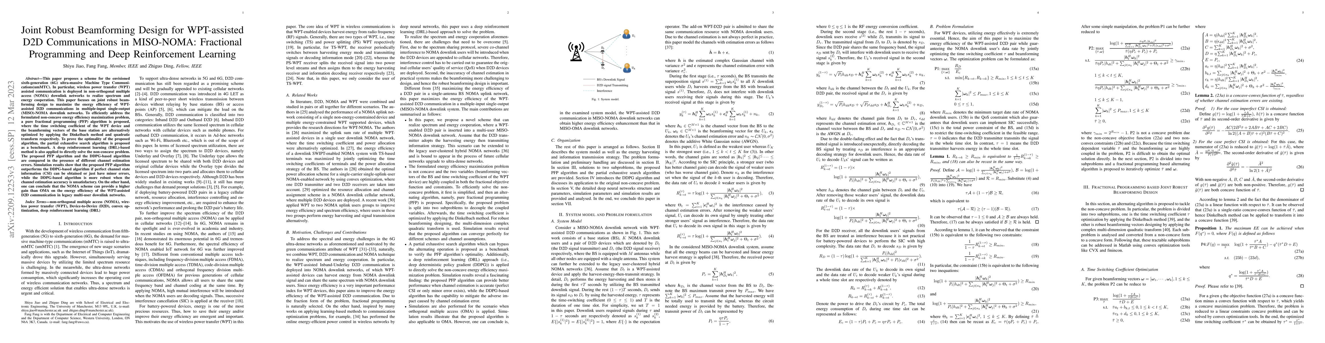 Thumbnail for Joint Robust Beamforming Design for WPT-assisted D2D Communications in
  MISO-NOMA: Fractional Programming and Deep Reinforcement Learning