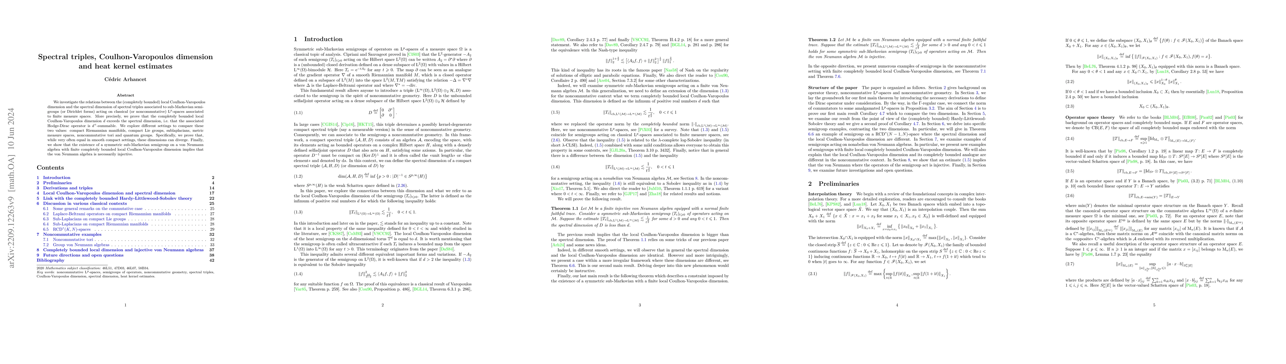 Thumbnail for Spectral triples, Coulhon-Varopoulos dimension and heat kernel estimates