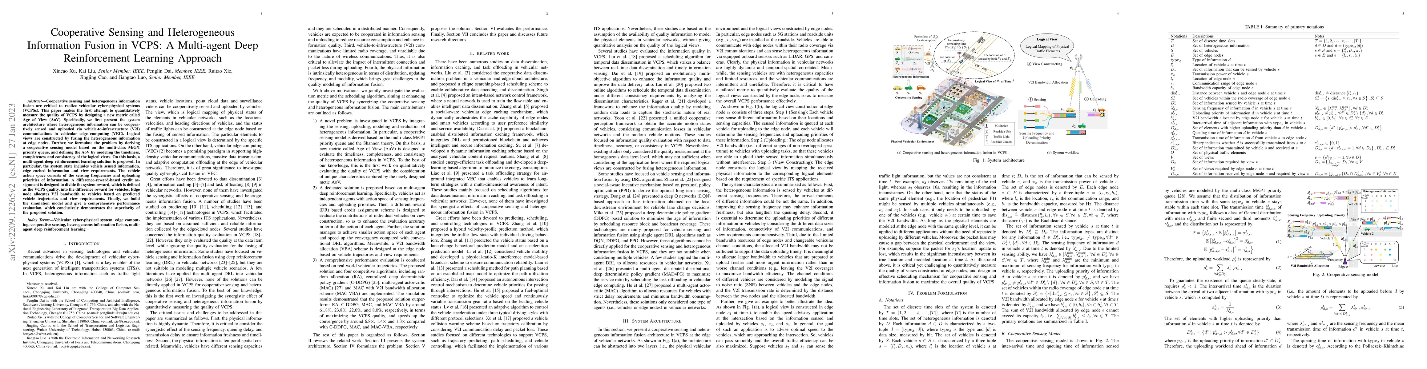Thumbnail for Cooperative Sensing and Heterogeneous Information Fusion in VCPS: A
  Multi-agent Deep Reinforcement Learning Approach
